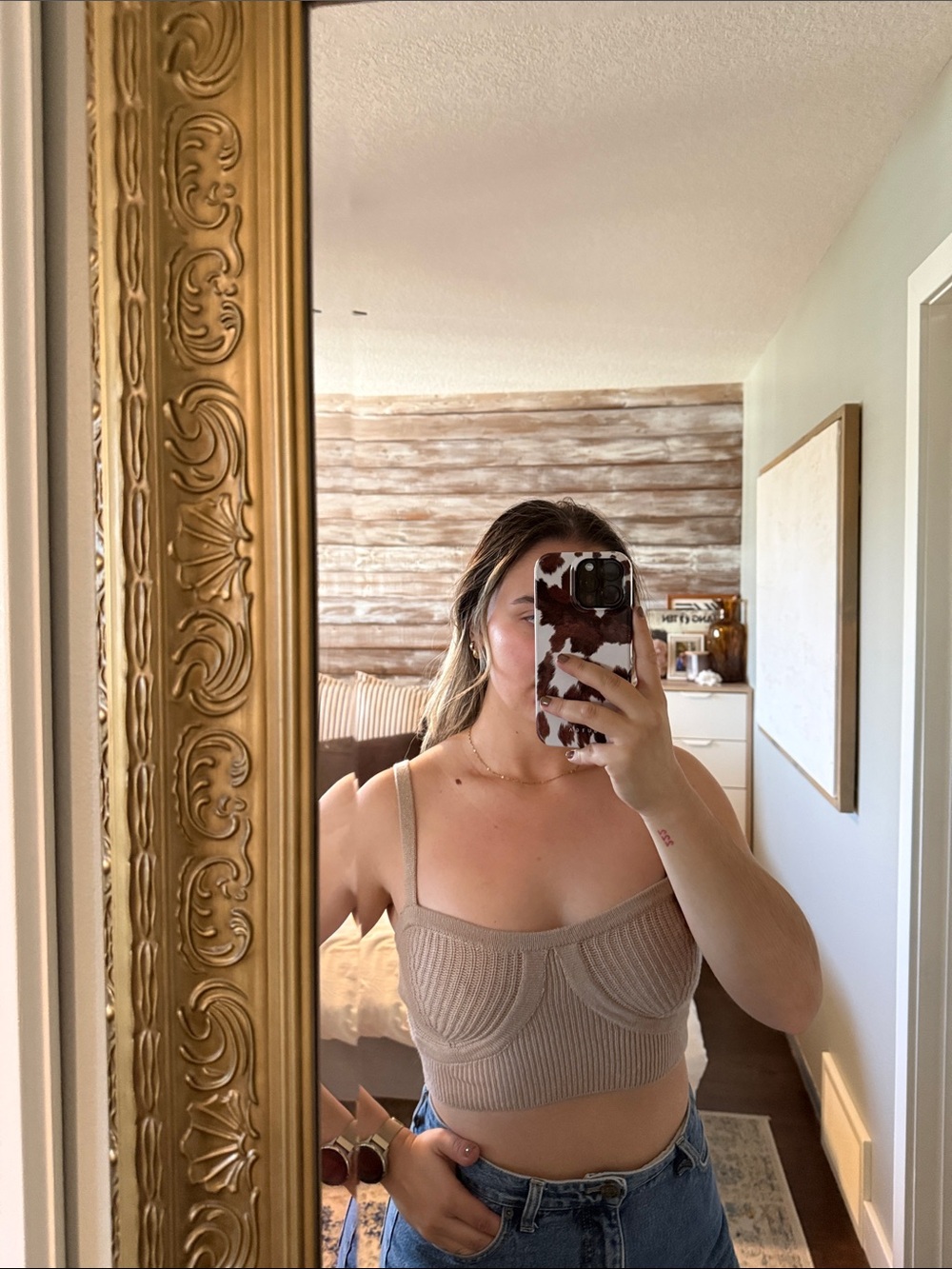 NA-KD Ribbed Knit Bralette Top in Beige